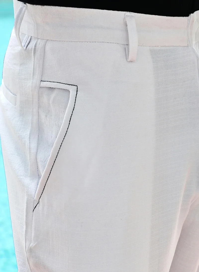 CAHOOT  Men's Daisy White Tailored Linen-Blend Trousers For Casual Wear | Mid-Rise | 4 Pockets | Button Closure | Trousers Crafted With Comfort Fit For Everyday Wear for Men | Best Price UAE
